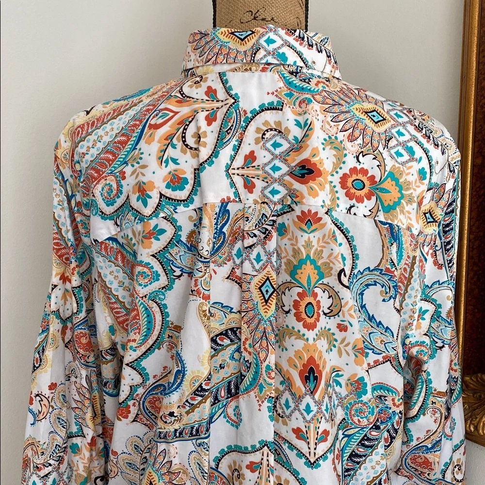 Chicos Paisley Print Women's Top Multicolor Button Down Blouse Long Sleeve 3.5 - Picture 3 of 7